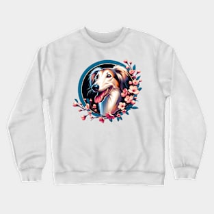 Saluki's Spring Delight Amid Cherry Blossoms Crewneck Sweatshirt